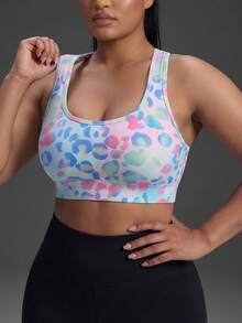 Powerista Women's Plus Size Leopard Print Backless Sports Bra For Daily Fitness And Workout Pink Leopard Print Gym Running Fitness Workout Going Out Casual - Pink - View 1