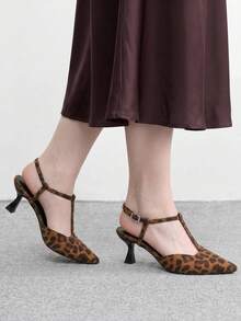 CUCCOO BIZCHIC European And American Style Leopard Print Pointed Cat Heel With Empty Women's Heels - leopard print - View 5
