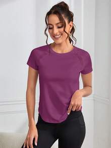 Activina Women's Solid Color Raglan Short Sleeve Casual Fitness Sports T-Shirt - Purple - View 8