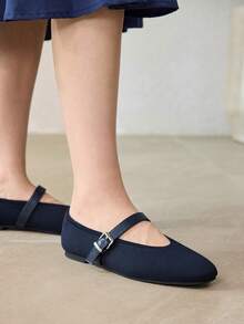 MOTF PREMIUM PU LEATHER BUCKLE MARY JANE FLAT SHOES FOR CHRISTMAS SPRING SHOES - dark blue - View 8