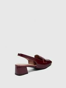 CUCCOO BIZCHIC Women Shoes Square Toe Burgundy Mirror Fashionable Simple High Heels Shoes With Loafers, Holiday Commuting Old Money Style Wear - Mirror burgundy 1 - View 9