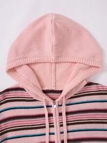 Rusticease Plus Size Casual Striped Hooded Cardigan, Autumn/Winter - Multicolor - View 5