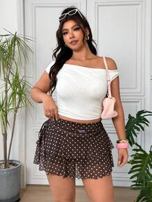 SHEIN EZwear 波點荷葉邊大尺碼女款裙 - 黑色 - 查看 4
