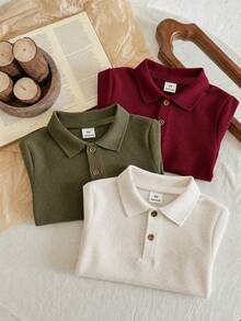 LMoss Kids 小男孩 3件裝 素色短袖鈕扣休閒 Polo 衫 - 彩色 - 查看 5
