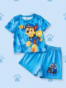 SHEIN | PAW Patrol 2pcs/Set Casual Style Young Boy Pajamas, Round Neck Short Sleeve Top And Shorts, Comfortable Loungewear - Blue - View 1