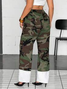 Jeanoix Cowgirl Plus Size Women's Autumn Camouflage Stretch Slim Straight Leg Cuffed Jeans , Fall - Multicolor - View 2