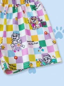SHEIN | PAW Patrol Bộ đồ ngủ mùa hè cho bé gái, tay ngắn, kẻ caro, kiểu dáng thường ngày, in họa tiết dễ thương. - trắng - Xem 10
