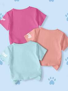 SHEIN | PAW Patrol 卡通印花短袖休闲T恤，适合年轻女孩 - 彩色 - 查看 2