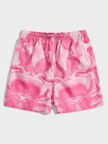 ROMWE MEN Men's Plus Size Casual Drawstring Waist All-Over Print Pocket Shorts - Pink - View 2