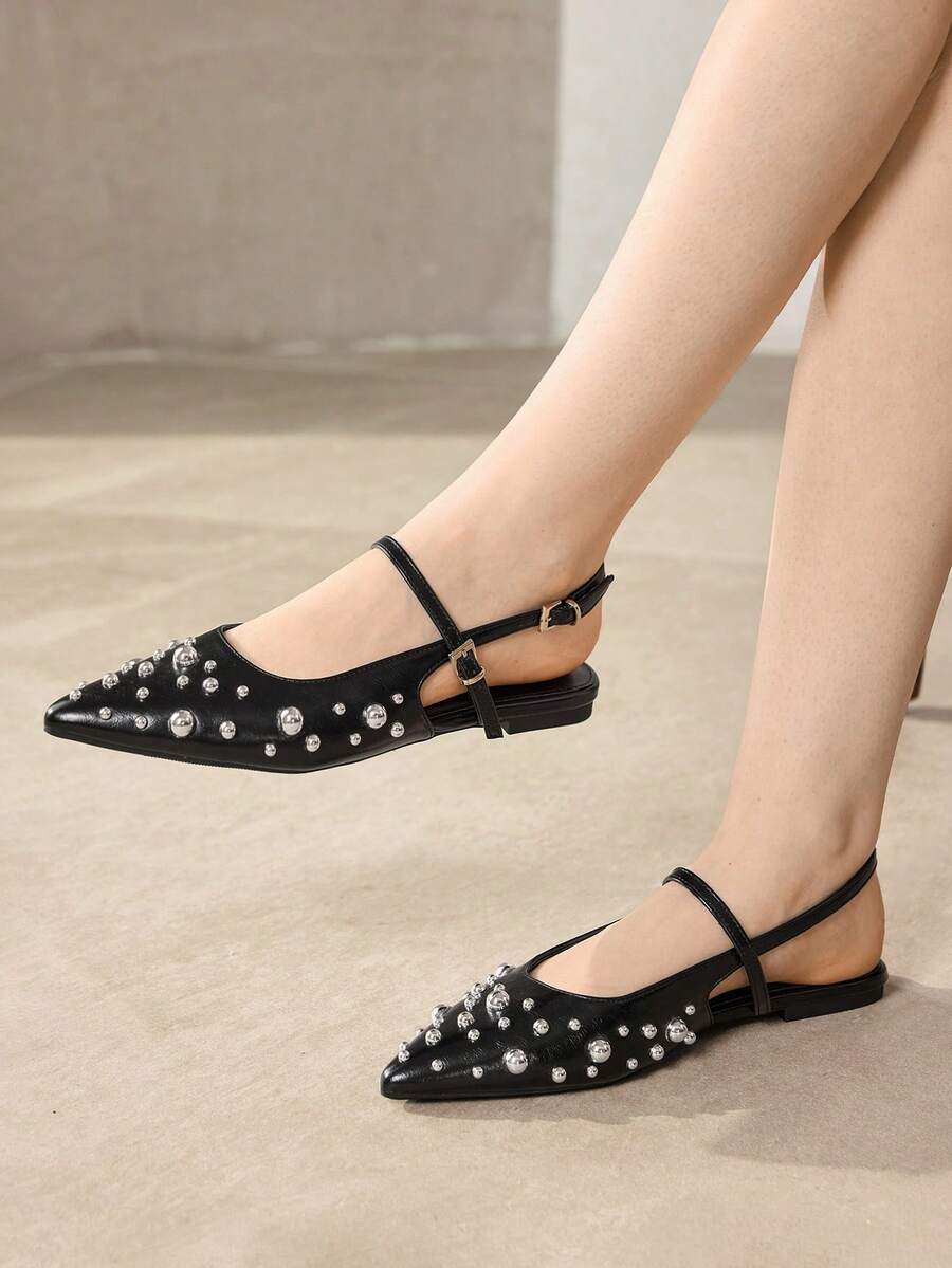 MOTF WOMEN'S METAL RIVET SLIP-ON FLAT SHOES SPRING SHOES FALL SHOES - Black - View 2