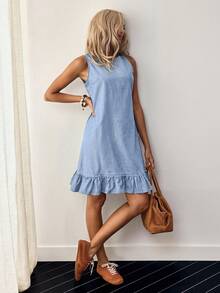 SHEIN LUNE Plus Size Summer Casual Ruffle Hem Denim Dress - Blue - View 3