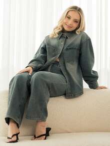 Ximena Robles Ximena Robles Autumn/Winter New Loose Casual Distressed Washed Women Denim Set - Blue - View 5