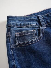 Mean Girls | SHEIN Celana Jeans Flare dengan Tali Silang untuk Wanita - Biru - View 4