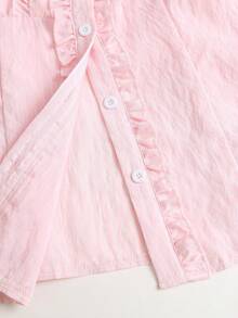 Sweetra French Romantic Elegant Girl Style Soft Light Pink Textured Ruffle Waist Blouse, V-Neck Puff Sleeve Design, Daily Fashion Brunch Tea Party Summer - Pink - View 6