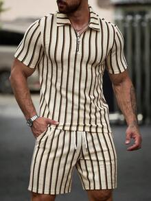 Manfinity CasualCool 男士夏季休閒度假通勤紋理布料短袖 Polo 衫，抽繩收腰 S 號 - 彩色 - 查看 7