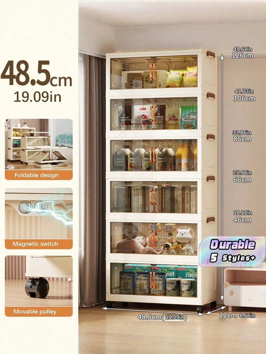 1PC Foldable Storage Cabinet Organizer No Installation Needed Multi Layer Shelf Portable Closet For Living Room Bedroom Clothes Toy Container Space Saving Collapsible.Dorm Room Essentials,Aesthetic Ins,For College Girls,Foldable Portable,Space Saving - Transparent Tea - View 1