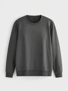 Merionis Men's High Cotton Content Casual Basic Versatile Solid Color Pullover Sweatshirt Back-To-School Evening City Break Dark Grey Autumn - Dark Grey - View 3
