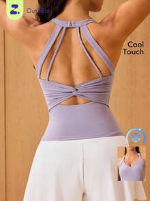 OutZeal Gym Top Women Sports Tank Yoga Workout Cool Touch Bra-In With Removable Pads Halter Vest - Mauve Purple - View 1