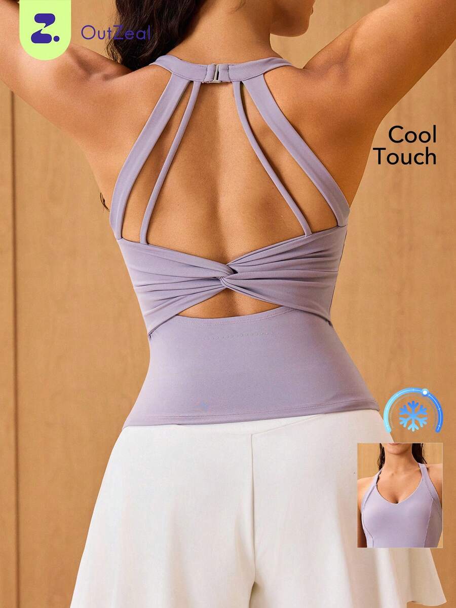 OutZeal Gym Top Women Sports Tank Yoga Workout Cool Touch Bra-In With Removable Pads Halter Vest - Mauve Purple - View 1