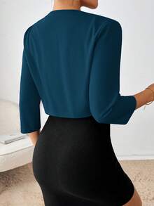 SHEIN Essnce 女款素色休閒百搭通勤旅行長袖西裝外套 - 水鴨藍 - 查看 2