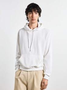 Merionis Men's High Cotton Content Solid Color Casual Basic Daily Drawstring Hooded Sweatshirt Back-To-School City Break Evening Holiday Party White Autumn - White - View 7