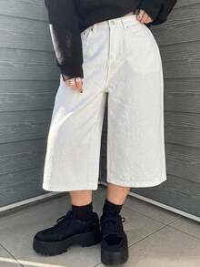 Dazy Plus White Loose Casual Straight Leg Cropped Jeans Spring Summer - White - View 5