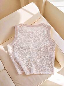 Resyla Women's Spring/Summer New Hot-Selling Faux Lace Print Fitted Versatile Tank Top - Multicolor - View 2