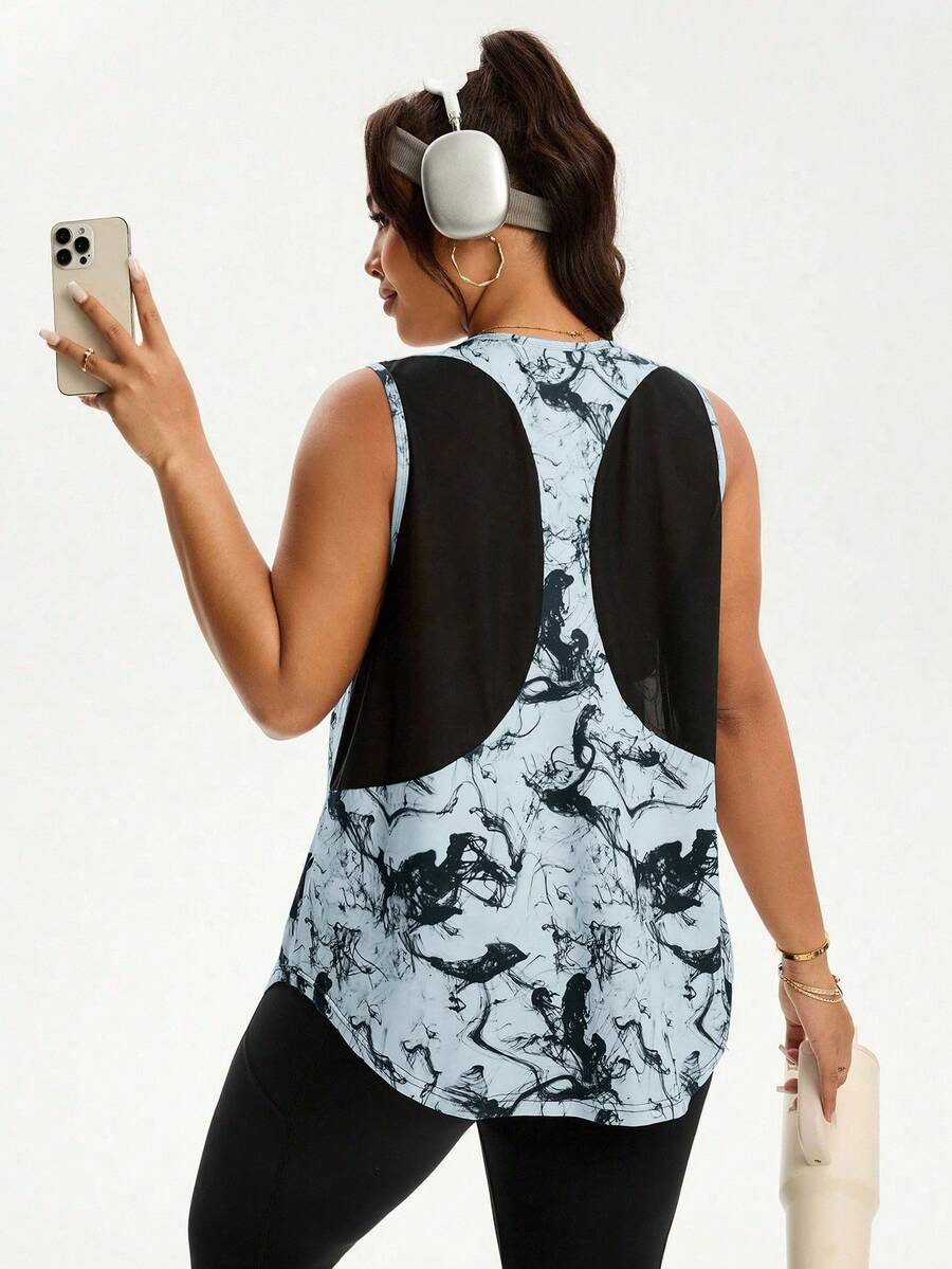 SHEIN Rhythm Era Plus Size Colorblock Patchwork Print Sports Tank Top - Multicolor - View 1