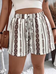 SHEIN VCAY Size Summer French Boho Old Money Style White Teacher Shorts Beach - Multicolor - View 4