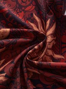 ROMWE Hippie Plus Size Dark Vintage Mysterious Star & Moon All-Over Print Long Pants - Red - View 4