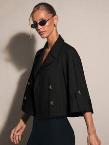 COSMINA Women's Double-Breasted Cropped Trench Coat Jacket - Black - View 1