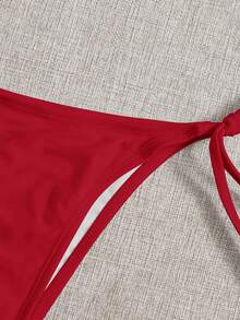 SHEIN Swim 女款夏季海灘純色側綁帶比基尼泳褲 - 紅色 - 查看 5