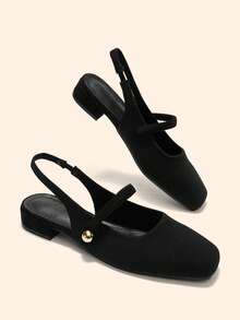 CUCCOO BASICS 女款時尚平底瑪麗珍鞋 繫帶基礎簡約通勤上班鞋 露跟 Slingback - 復古黑 - 查看 5