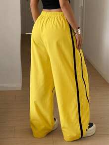 Maweii Plus Size Women's Drawstring Waist Colorblock Casual Versatile Everyday Travel Long Pants Fall - Yellow - View 2