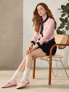 MOTF WOMEN'S QUILTED SQUARE TOE FLAT SHOES FOR CHRISTMAS DAILY WEAR CLASSIC OLD MONEY - Baby Pink - View 10