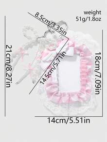 ROMWE Kawaii 1個Ins風時尚簡約粉色仿珍珠蝴蝶結翅膀波點百褶蕾絲卡套DIY鑰匙圈包包吊飾，節日禮物 - 粉色-21 - 查看 3