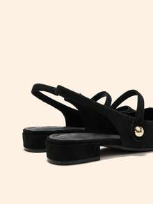 CUCCOO BASICS 女款時尚平底瑪麗珍鞋 繫帶基礎簡約通勤上班鞋 露跟 Slingback - 復古黑 - 查看 7