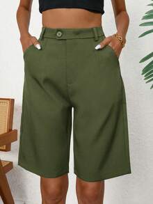 Aveloria Modichic Pantalones cortos tipo bermuda con bolsillos inclinados - Verde militar - Ver 3