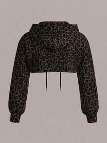 Comfortcana Vintage Leopard Print Plus Size Cropped Sweatshirt, Autumn/Winter Fall - Multicolor - View 2