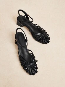 Rosivie Women's Round Toe Fashion Cross-Strap T-Heel Sandals - Black - View 5
