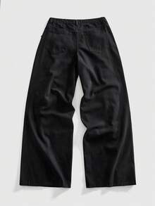 ROMWE MEN Casual Men's Avant Fashionable Commuter Loose Fit  Strap Jeans - Black - View 2