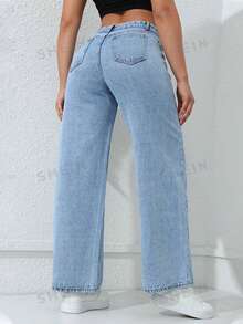 Women's Casual Versatile Everyday Denim Jeans With Pockets And Buttons - Medium Wash - View 2