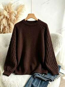 Franclia Sweater Lengan Panjang Minimalis Serbaguna Ukuran Plus, Modis dan Longgar untuk Musim Dingin - Coffee Brown - View 2