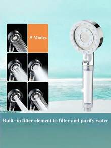 1PC Adjustable 5-Mode High Pressure Shower Head, Water Saving Massage Filter Shower With 5 Cartridges, Black/Silver Bathroom Accessory - multicolor - View 4