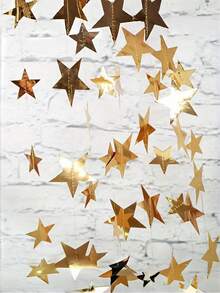 1Pc 157.48" Gold Star Sequin Banner Set, No Power Required For Party Birthday Decor DIY Crafts - multicolor - View 4