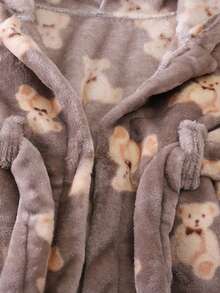 Thick Flannel Soft Cute All-Over Bear Print Pajamas Loungewear Autumn Winter - Brown - View 4