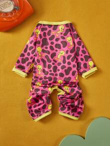 LOONEY TUNES X PETSIN 1 buah Baju Terusan Hewan Peliharaan Elastis Empat Kaki Motif Kartun Burung Kuning Lucu, Mawar Merah, Motif Macan Tutul, Cocok untuk Bersantai di Dalam Ruangan atau Petualangan Seru di Luar Ruangan - MultiWarna - View 5