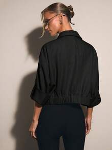COSMINA Women's Double-Breasted Cropped Trench Coat Jacket - Black - View 5