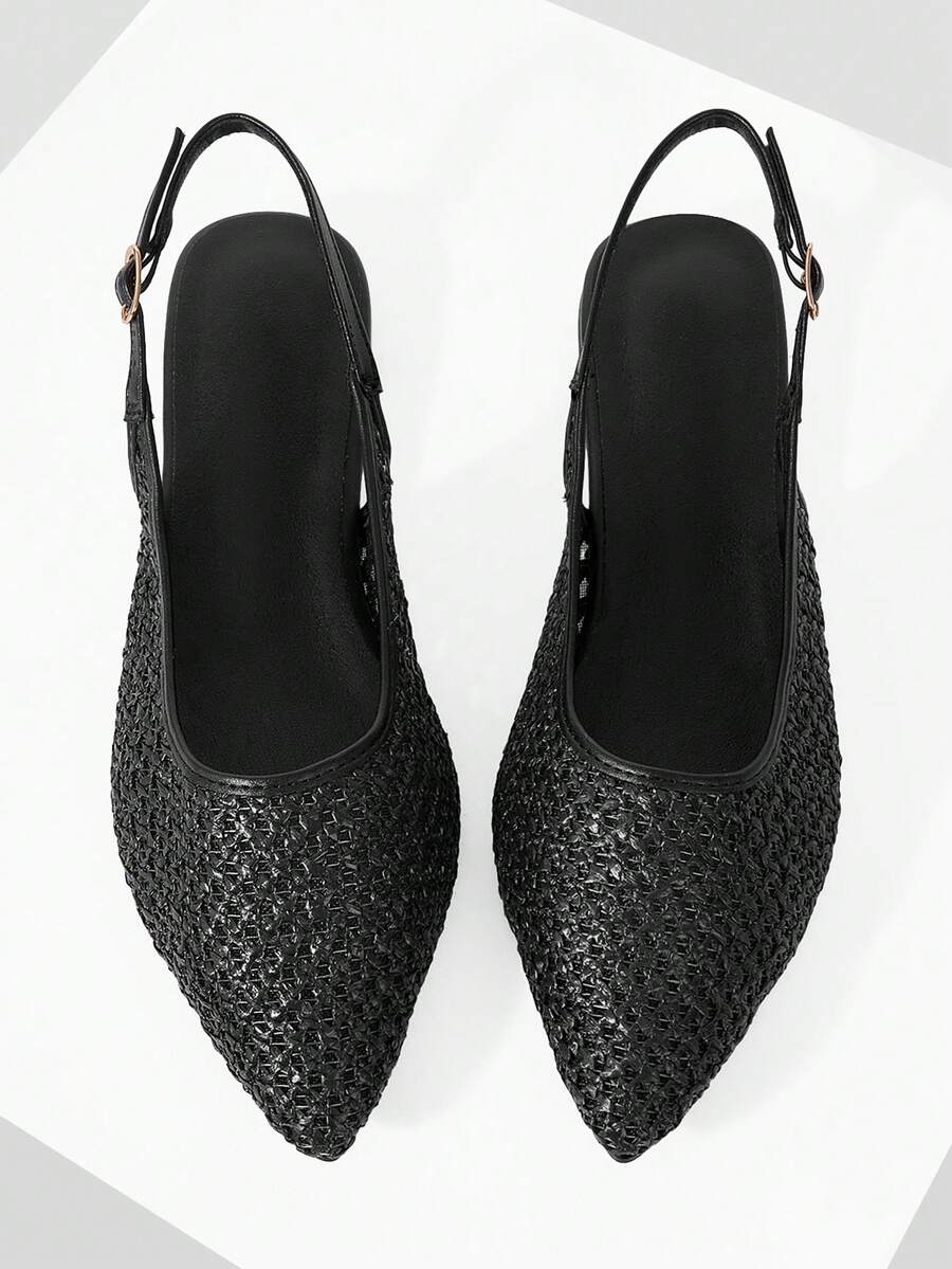 Mnmlis Women's Baotou Rear Empty Pointed Flats - Black - View 1