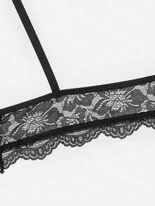Bralution 2pcs Black Molded Cup Water Drop Cup Push Up Lace Patchwork Sheer Rhinestone Glitter Romantic French Women's Lingerie Set Wedding Guest - Black - View 14